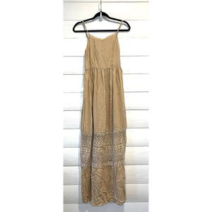 BOHO ME BEIGE MAXI DRESS WITH LACE INSET, SMALL EUC